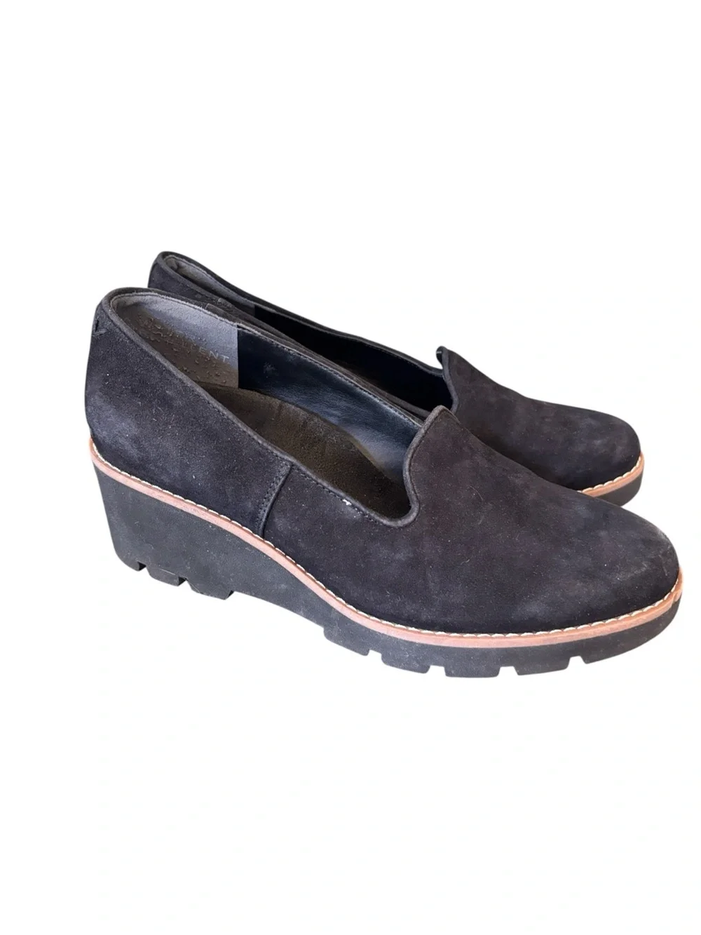 Vionic Black Suede Willa Wedge Platform Slip On Shoe Size 7.5